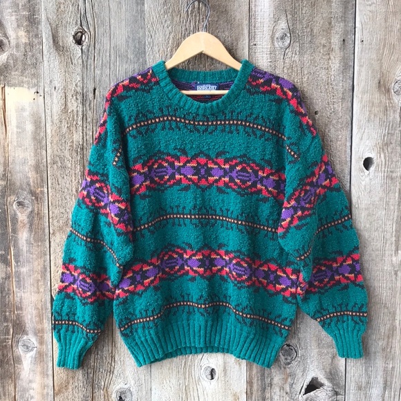 Vintage Other - VTG 90s Land's End Southwestern Oversized Dad Sweater, L